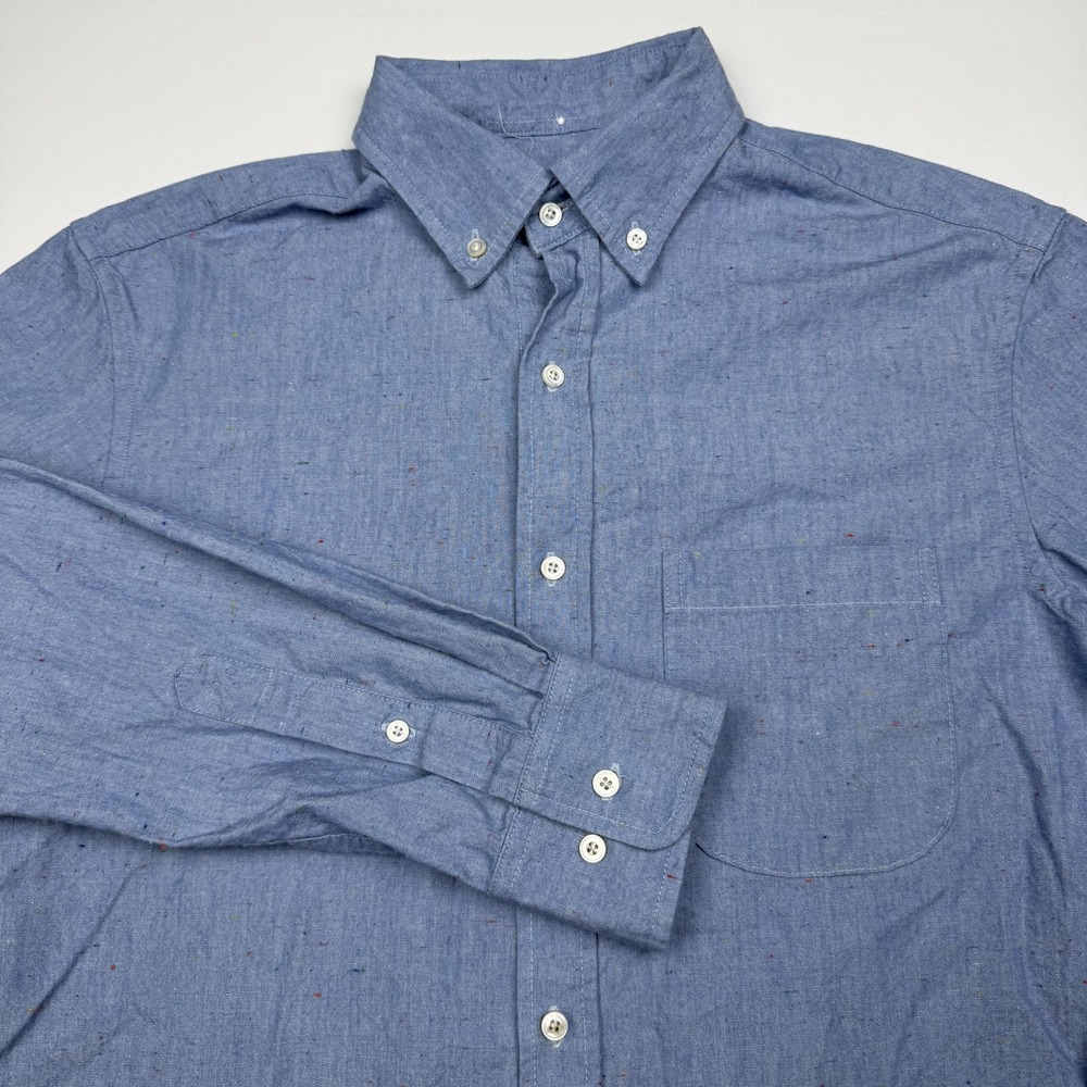 Gustin Shirt Mens Medium Blue Chambray Long Sleeve Button Down Casual USA